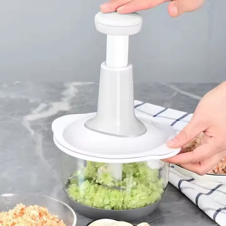 Grand bol de 1,5 L hachoir à légumes sans effort, hachoir à viande hachoir à fruits et herbes, hachoir à aile, oignon. presse à main; hachoir hachoir à aliment manuel.